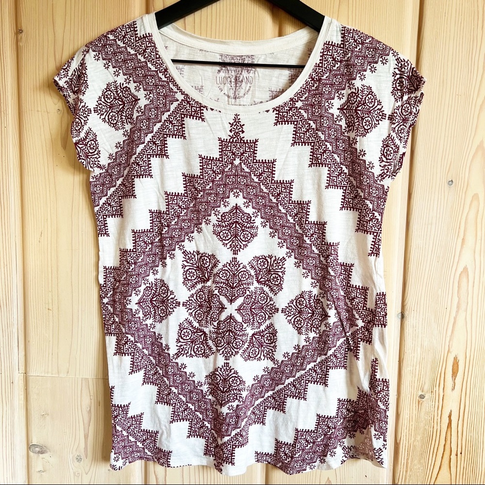 Lucky Brand Bandana Print Mulberry Purple Crewneck Tee Size XS